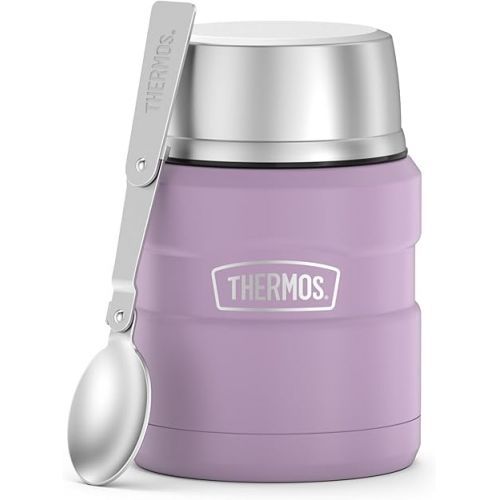 써모스 THERMOS Stainless King Vacuum-Insulated Food Jar with Spoon, 16 Ounce, Matte Lavender