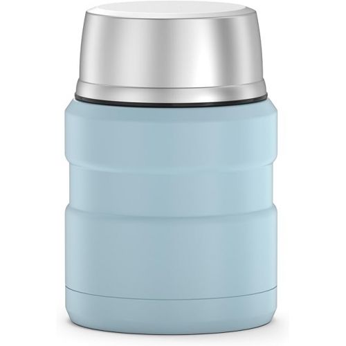 써모스 THERMOS Stainless King Vacuum-Insulated Food Jar with Spoon, 16 Ounce, Matte Powder Blue