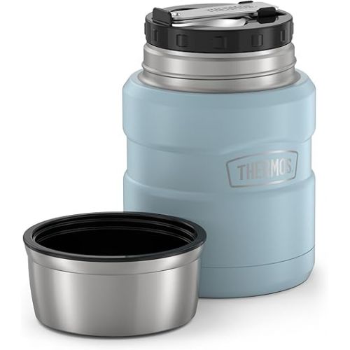 써모스 THERMOS Stainless King Vacuum-Insulated Food Jar with Spoon, 16 Ounce, Matte Powder Blue