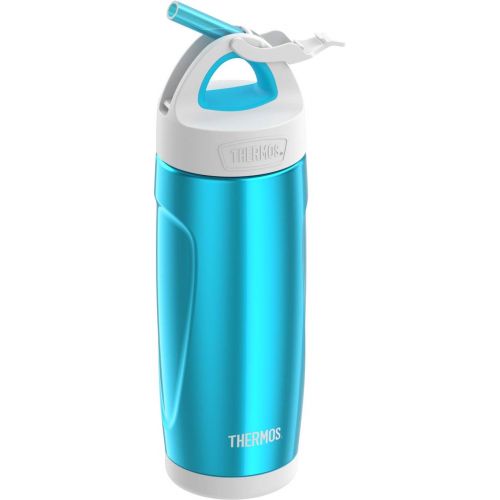 써모스 Thermos THERMOS Vacuum Insulated Stainless Steel Sport Bottle with Covered Straw, 18-Ounce, Teal