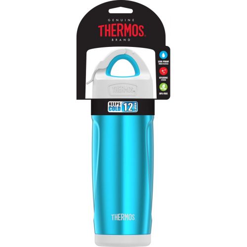 써모스 Thermos THERMOS Vacuum Insulated Stainless Steel Sport Bottle with Covered Straw, 18-Ounce, Teal