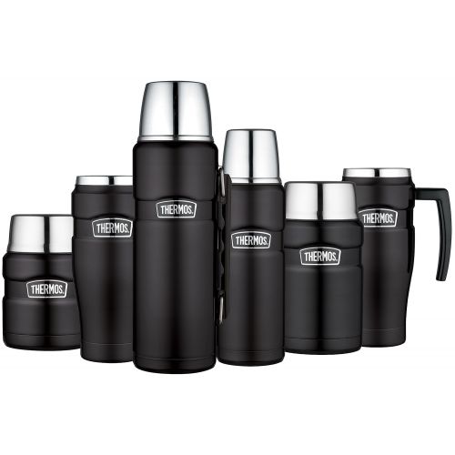 써모스 Thermos Edelstahl King 470ml Flaeschchen, Mattes Schwarz, 0,47 l