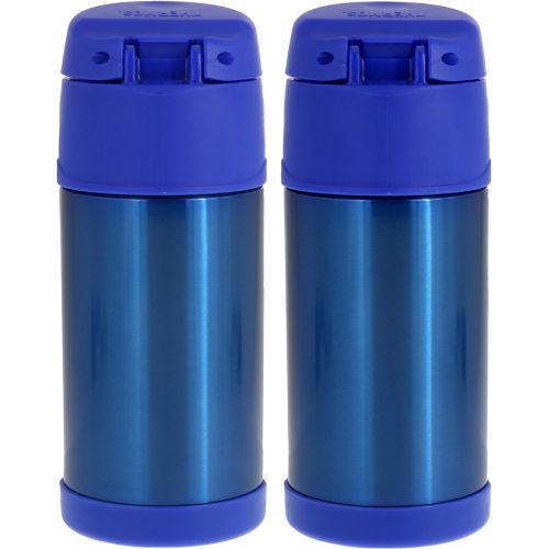 써모스 Thermos FUNtainer Vacuum Insulated Stainless Steel Kids Drinkware Bottle with Straw - Tasteless and Odorless, BPA Free, Great for Children (Metallic Blue, 12 ounce)