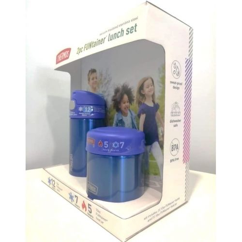 써모스 Thermos FUNtainer Lunch Set Bottle and Food Jar for Kids BPA Free Dishwasher Safe, 2 PC (Blue, 2 PC Set)