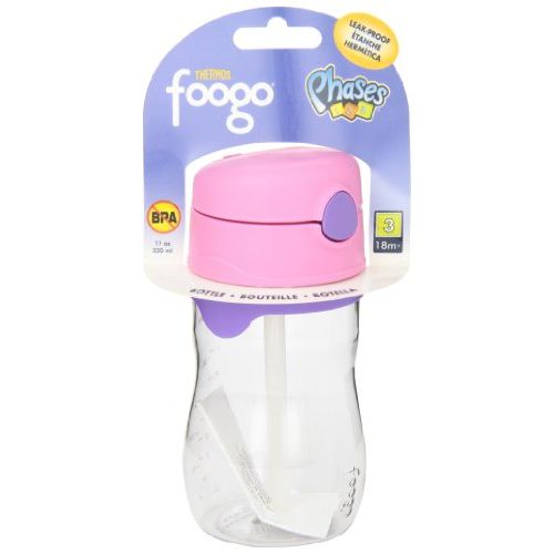 써모스 Thermos Foogo 11-Ounce Straw Bottle, Pink/Purple