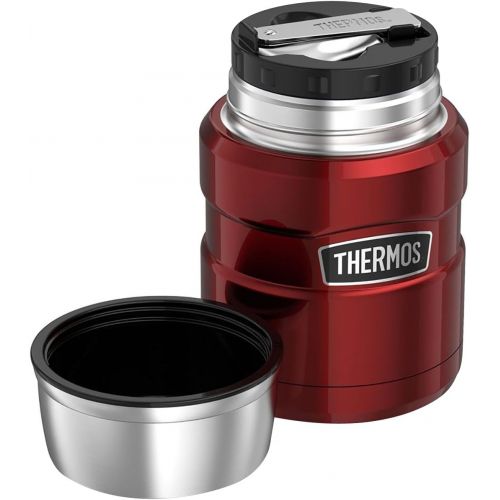 써모스 Thermos Stainless King Vacuum Insulated Food Jar w/Folding Spoon - 16 oz. - Stainless Steel Cranberry