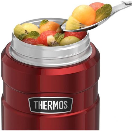 써모스 Thermos Stainless King Vacuum Insulated Food Jar w/Folding Spoon - 16 oz. - Stainless Steel Cranberry