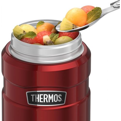 써모스 Thermos Stainless King Vacuum Insulated Food Jar w/Folding Spoon - 16 oz. - Stainless Steel Cranberry