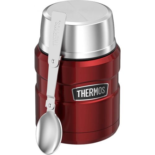 써모스 Thermos Stainless King Vacuum Insulated Food Jar w/Folding Spoon - 16 oz. - Stainless Steel Cranberry