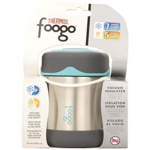 써모스 Thermos Foogo Vacuum Insulated Stainless Steel 10-Ounce Food Jar, Charcoal/Teal