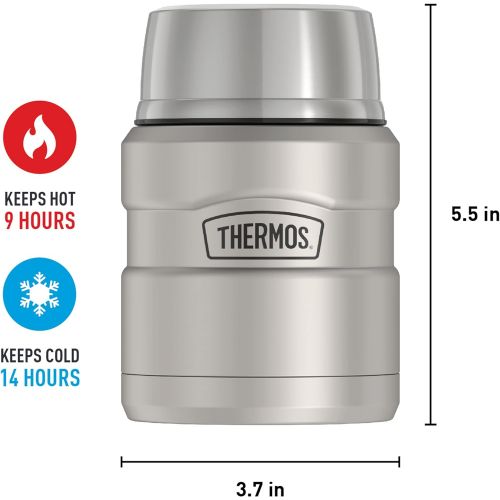 써모스 Thermos Stainless King 16 Ounce Food Jar with Folding Spoon, Stainless Steel