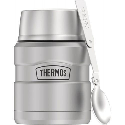 써모스 Thermos Stainless King 16 Ounce Food Jar with Folding Spoon, Stainless Steel