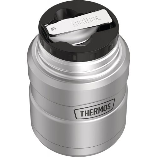 써모스 Thermos Stainless King 16 Ounce Food Jar with Folding Spoon, Stainless Steel