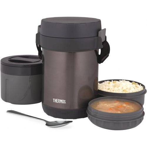 써모스 THERMOS All-In-One Vacuum Insulated Stainless Steel Meal Carrier with Spoon, Smoke