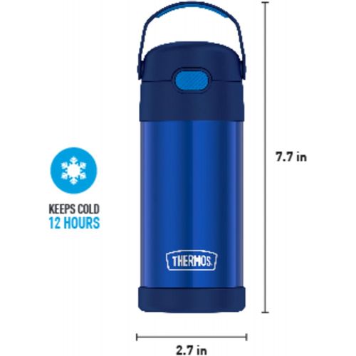 써모스 [무료배송]THERMOS FUNTAINER 12 Ounce Stainless Steel Vacuum Insulated Kids Straw Bottle, Blue