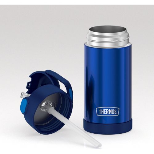 써모스 [무료배송]THERMOS FUNTAINER 12 Ounce Stainless Steel Vacuum Insulated Kids Straw Bottle, Blue