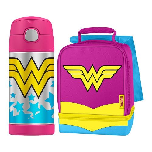 써모스 Thermos Funtainer 12Ounce Vacuum Insulation Cold Beverage Bottle Lunch Kit - Wonder Woman