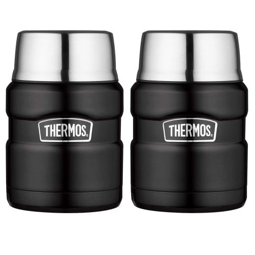 써모스 Thermos 16 oz. Stainless King Food Jar wFolding Spoon (Matte Black) - 2PK