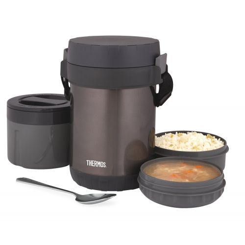 써모스 Thermos THERMOS All-In-One Vacuum Insulated Stainless Steel Meal Carrier with Spoon, Smoke