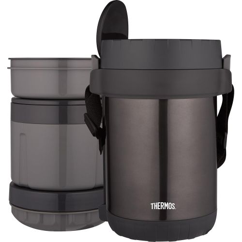 써모스 Thermos THERMOS All-In-One Vacuum Insulated Stainless Steel Meal Carrier with Spoon, Smoke