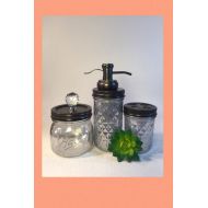 TheseJoyfulJars Mercury Glass Mason Jar bathroom Assessory Set // bronze and silver // stainless steel soap pump and toothbrush holder / rustic farmhouse