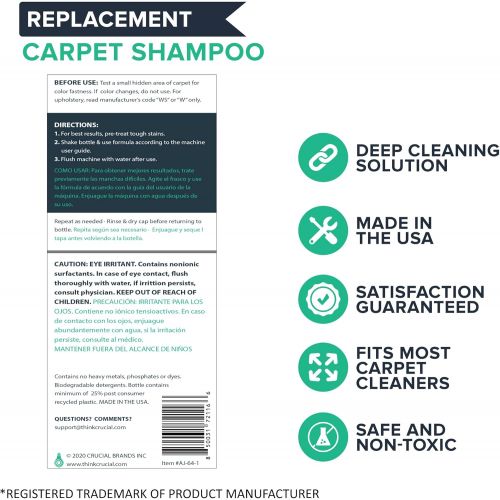  Think Crucial Carpet Cleaning Shampoo ? MADE IN USA ? Upright Carpet Cleaning Concentrated Solution, Fits Upright Carpet Machine Cleaners Including Bissell, Hoover & Rug Doctor, 50