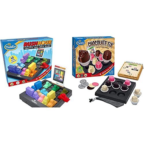  ThinkFun Rush Hour Traffic Jam Brain Game and STEM Toy & ThinkFun Chocolate Fix - Award Winning Logic Game and STEM Toy for Age 8 and Up Red Base, 8.875 x 8.0 H x 2.5 D