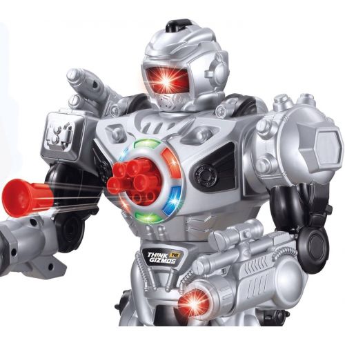  [아마존베스트]Think Gizmos Large Remote Control Robot for Kids  Superb Fun Toy RC Robot  Remote Control Toy Shoots Missiles, Walks, Talks & Dances (10 Functions) (Silver)