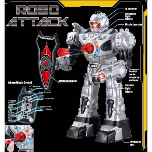  [아마존베스트]Think Gizmos Large Remote Control Robot for Kids  Superb Fun Toy RC Robot  Remote Control Toy Shoots Missiles, Walks, Talks & Dances (10 Functions) (Silver)