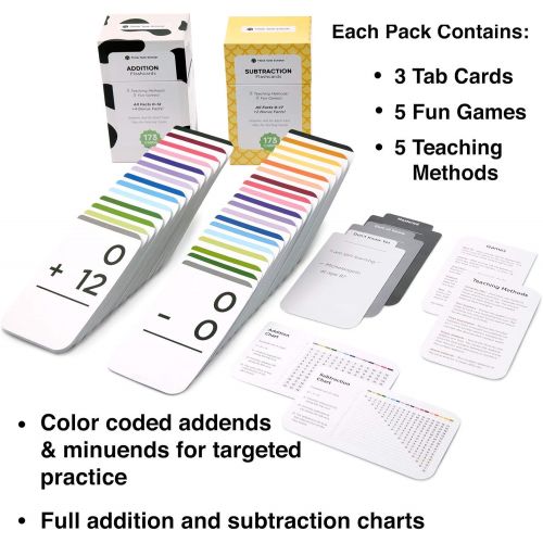  Think Tank Scholar 346 Addition and Subtraction Flash Cards | All Facts Color Coded | Best for Kids in Kindergarten, 1st, 2nd & 3rd Grade