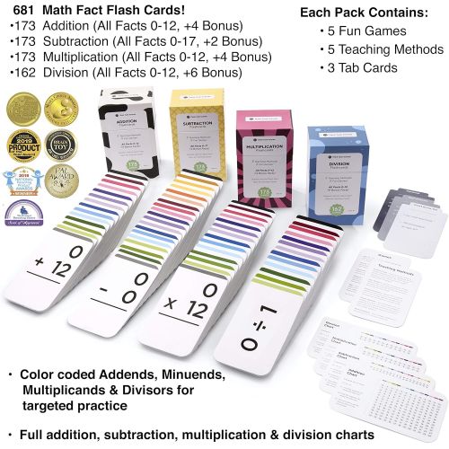  Think Tank Scholar 681 Math Addition, Subtraction, Multiplication and Division Flash Cards | Bundle Kit with Full Box Sets | All Facts Color Coded | Kindergarten, 1ST, 2ND, 3RD, 4T