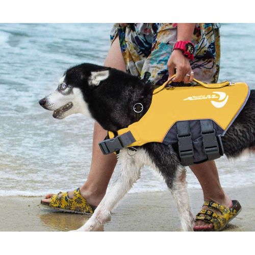  ThinkPet Dog Life Jacket, Reflective Lifesaver with Rescue Handle, Adjustable Floating Vest,High Buoyancy Aid Dog Saver