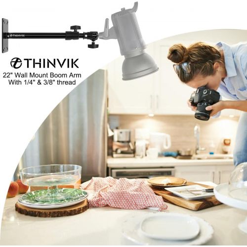  [아마존베스트]Thinvik Photography Camera Lighting Wall Mount Boom Arm Light Stand Extended 14-22/35-55cm with 1/4 & 3/8 Adapter for Vertical Horizontal Mounting - Aluminum Alloy Skeleton