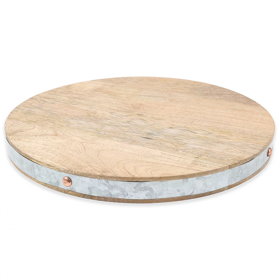  Thirstystone Mango Wood and Galvanized Iron Round Tray