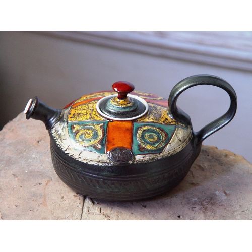  This teapot is an unique piece of art. It is whee Colorful Pottery Teapot with Matte Finish - Fine Art Tea Pot - Tea Ware - Table Decor - Tea Lovers Gift - Ceramic Teapot - Danko Pottery: Kitchen & Dining