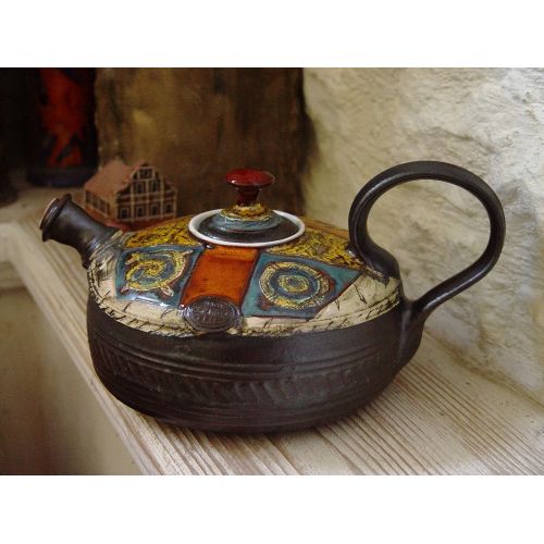  This teapot is an unique piece of art. It is whee Colorful Pottery Teapot with Matte Finish - Fine Art Tea Pot - Tea Ware - Table Decor - Tea Lovers Gift - Ceramic Teapot - Danko Pottery: Kitchen & Dining