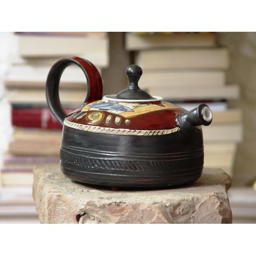  This vessel is an unique piece of art. It is whee Pottery Teapot - Tea Kettle - Ceramic Tea Pot - Wheel Thrown Handmade Pot - Clay Art - Earthenware Teapot - Functional Designer Pottery: Kitchen & Dining