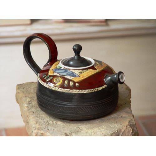  This vessel is an unique piece of art. It is whee Pottery Teapot - Tea Kettle - Ceramic Tea Pot - Wheel Thrown Handmade Pot - Clay Art - Earthenware Teapot - Functional Designer Pottery: Kitchen & Dining