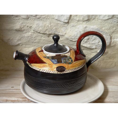  This vessel is an unique piece of art. It is whee Pottery Teapot - Tea Kettle - Ceramic Tea Pot - Wheel Thrown Handmade Pot - Clay Art - Earthenware Teapot - Functional Designer Pottery: Kitchen & Dining