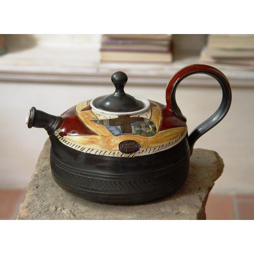  This vessel is an unique piece of art. It is whee Pottery Teapot - Tea Kettle - Ceramic Tea Pot - Wheel Thrown Handmade Pot - Clay Art - Earthenware Teapot - Functional Designer Pottery: Kitchen & Dining