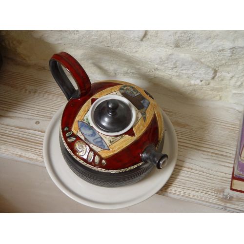  This vessel is an unique piece of art. It is whee Pottery Teapot - Tea Kettle - Ceramic Tea Pot - Wheel Thrown Handmade Pot - Clay Art - Earthenware Teapot - Functional Designer Pottery: Kitchen & Dining