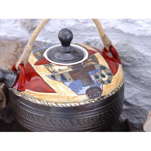  This vessel is an unique piece of art. It is whee Handmade Ceramic Teapot. Wheel Thrown Tea Pot, Artistic Pottery, Earthenware Teapot with Unique Willow Handle: Kitchen & Dining