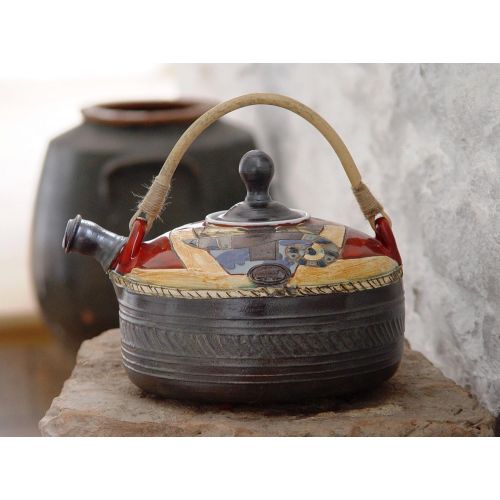  This vessel is an unique piece of art. It is whee Handmade Ceramic Teapot. Wheel Thrown Tea Pot, Artistic Pottery, Earthenware Teapot with Unique Willow Handle: Kitchen & Dining