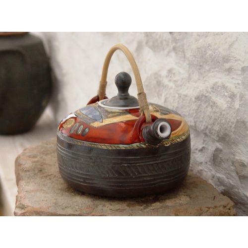  This vessel is an unique piece of art. It is whee Handmade Ceramic Teapot. Wheel Thrown Tea Pot, Artistic Pottery, Earthenware Teapot with Unique Willow Handle: Kitchen & Dining
