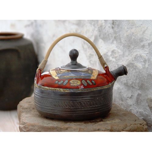  This vessel is an unique piece of art. It is whee Handmade Ceramic Teapot. Wheel Thrown Tea Pot, Artistic Pottery, Earthenware Teapot with Unique Willow Handle: Kitchen & Dining