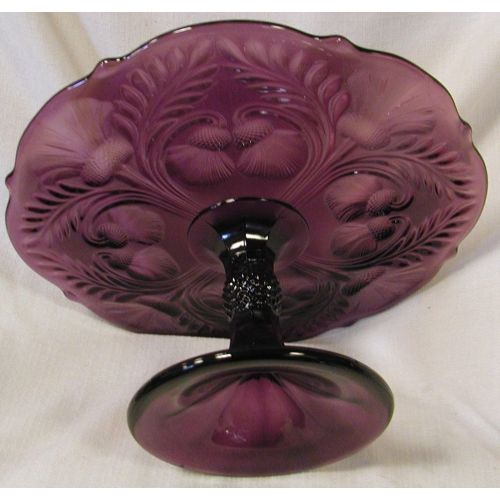  11 Amethyst Purple Glass Cake Plate Thistle Pattern - Ohio Made