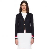 Thom Browne Navy Grosgrain Cuff V-Neck Cardigan