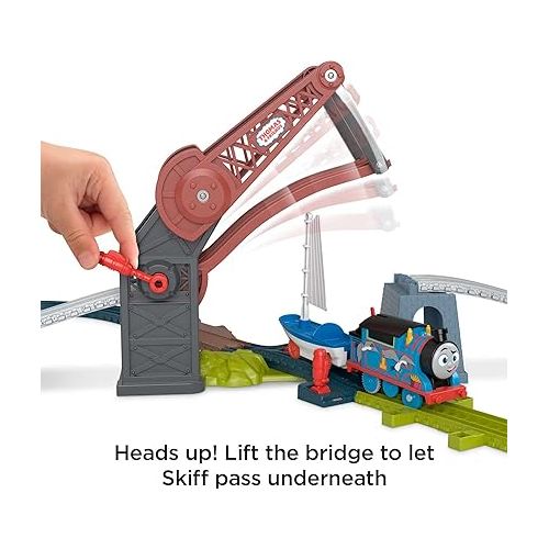  Thomas & Friends Motorized Toy Train Set Bridge Lift Thomas & Skiff with Track & Push-Along Boat for Preschool Kids Ages 3+ Years