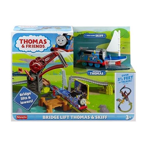  Thomas & Friends Motorized Toy Train Set Bridge Lift Thomas & Skiff with Track & Push-Along Boat for Preschool Kids Ages 3+ Years