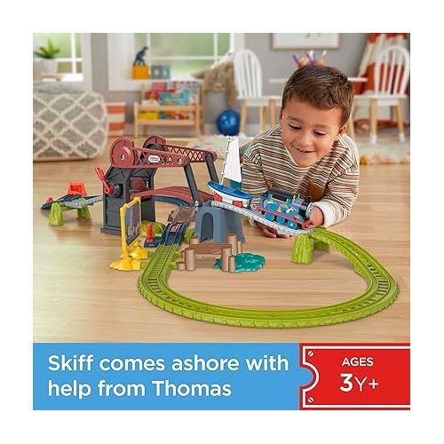  Thomas & Friends Motorized Toy Train Set Bridge Lift Thomas & Skiff with Track & Push-Along Boat for Preschool Kids Ages 3+ Years